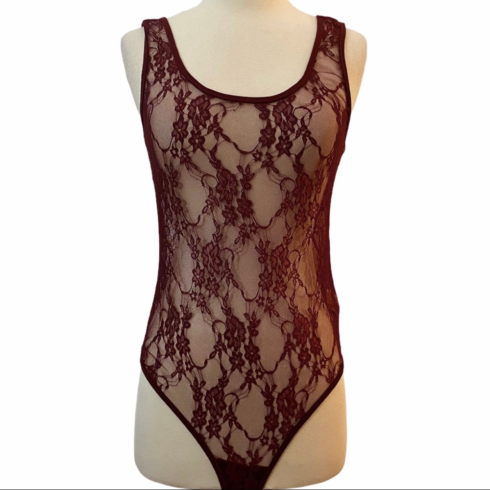 Burgundy Sheer Lace Bodysuit by Forever 21, Sixe‎ Large, NWOT Unworn